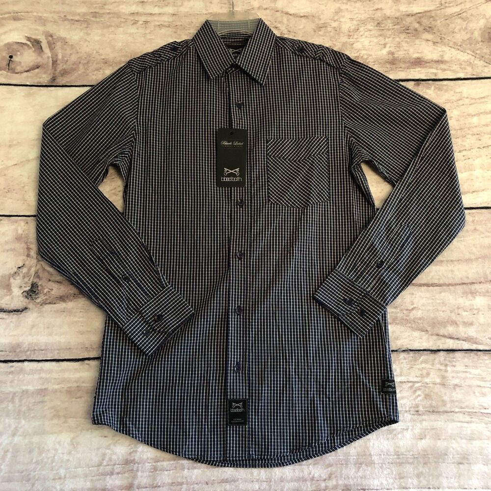 Vtg Bloodbath Button Up Shirt Mens S Blue Check Plaid Long Sleeve Skater NWT